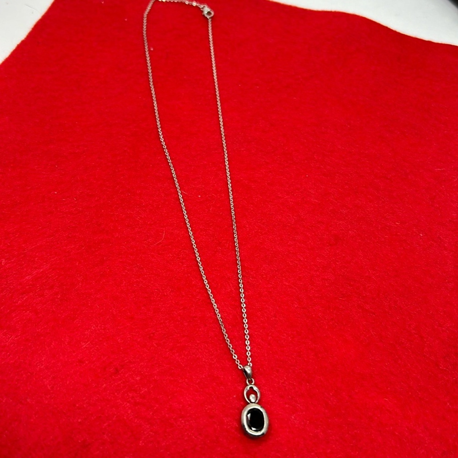 Lucas Lameth 925 Sterling Silver (Luc) Garnet Pendant Necklace Size 18 Inches